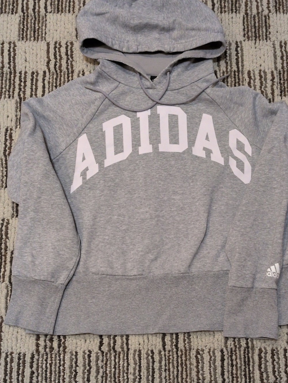 adidas Grey Cropped Pullover Hoodie with White Logo
